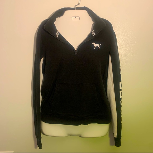 Victoria's Secret black and white zip up sweatshirt shows signs of wear - Picture 1 of 6